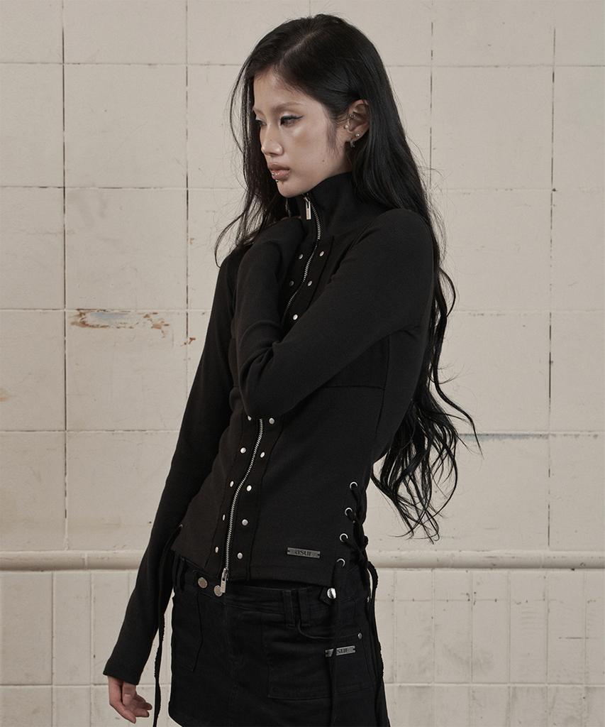AS YOU ARE Corset Line Zip-Up Jacket Black