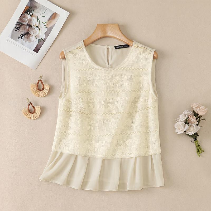 ZANZEA Women Casual Round Neck Splice Loose Sleeveless Tank Tops S