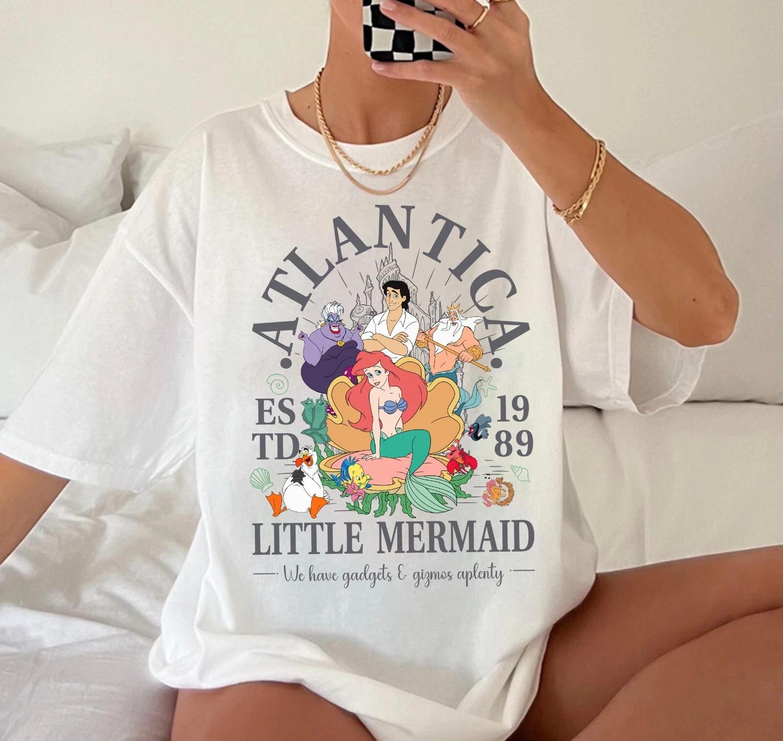 Atlantica Est 1989 Little Mermaid Pure Cotton Tshirt Four Seasons New Style Unisex Casual Fashion Streetwear S