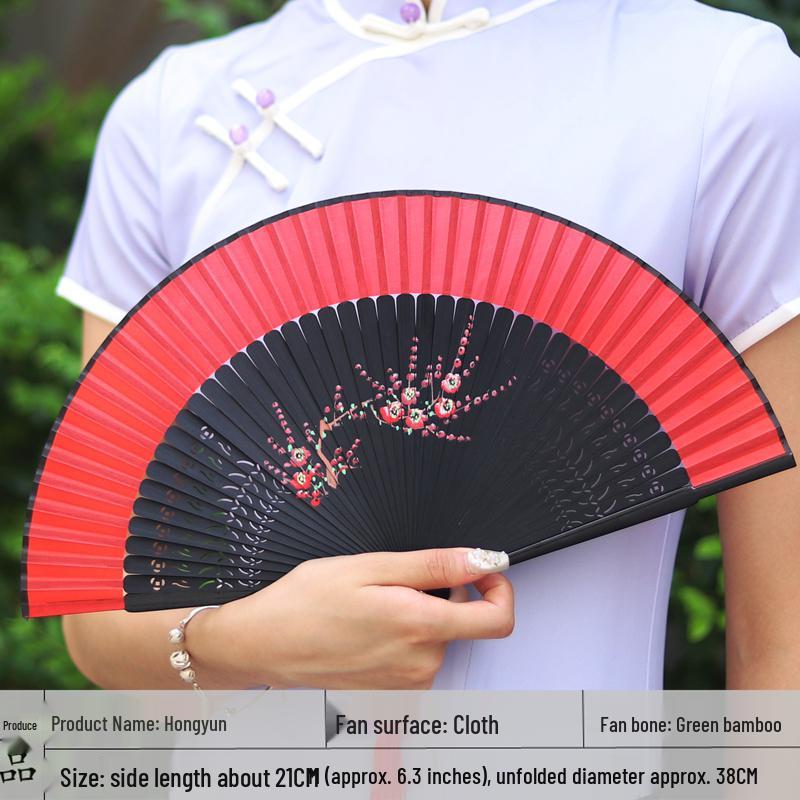 Red Ancient Style Chinese Folding Dance Fan - Easy To Open & Close, Perfect for Hanfu, Cheongsam, and Runway Shows