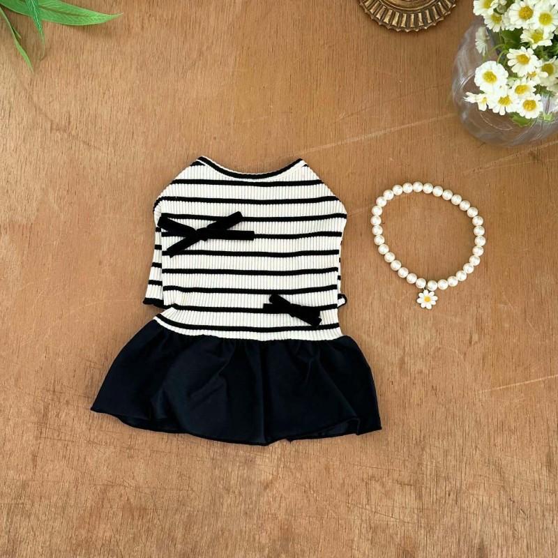 Striped Dog Vest Pet Dog Dress Dog Clothes for Small Dogs Chihuahua Bichon French Bulldog Bow Dog T Shirt Puppy Skirt