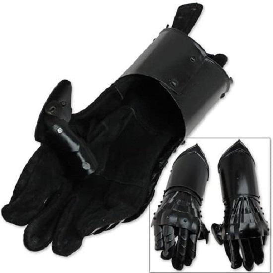 Guanteletes de armadura de conquista medieval Guantes negros