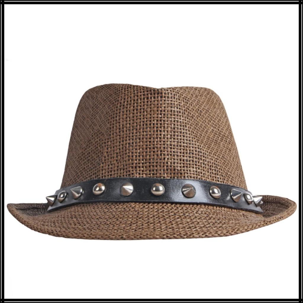 White Fang Straw Retro Design with Simple and Stylish for CZA310 Men's Hat, Studs, Summer, (Coffee)