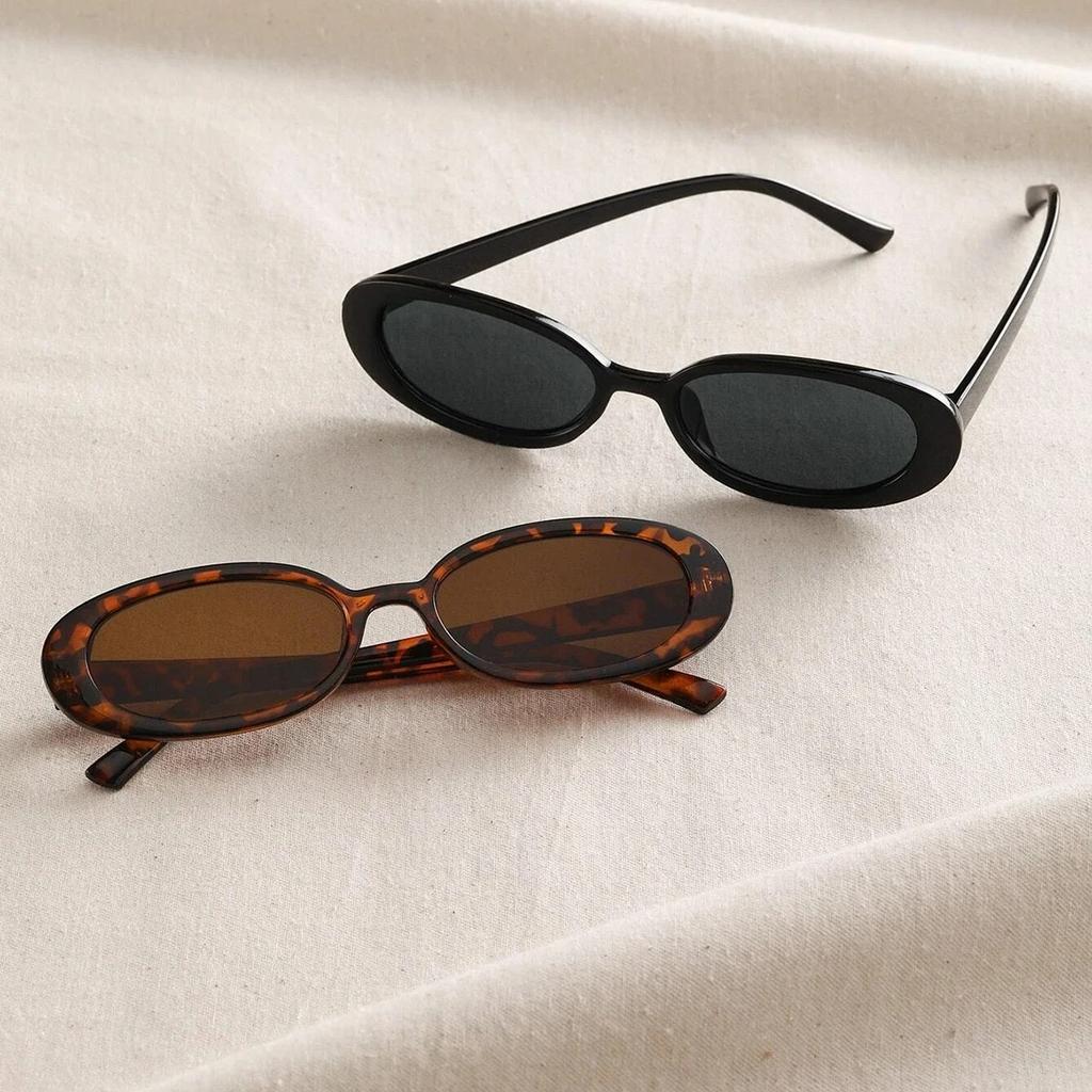 2PCS Women Small Oval Sunglasses Vintage Women's Brand Designer Sun Glasses Fashion UV Protection Shades