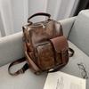 Vintage PU Leather Backpack Women Korean Style Large Capacity Fashion Shoulder Bag Casual Versatile Female Backpack For Travel