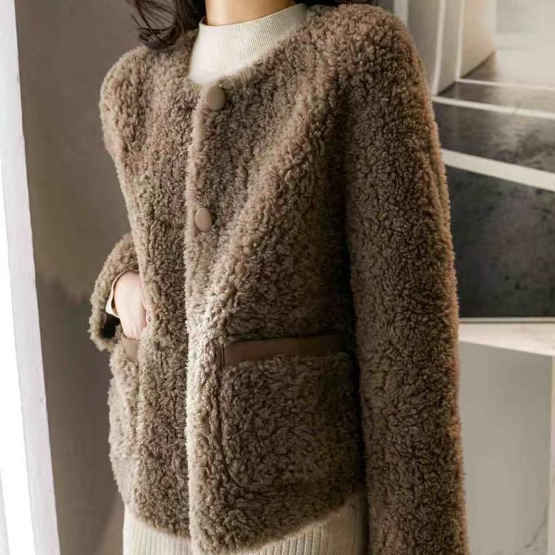 Autumn and Winter New Lamb Wool Sheep Shearing Fur Short Collar Simple Integrated Fur Coat Women