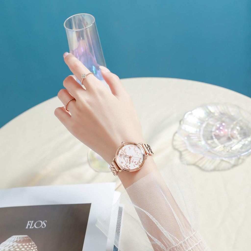 RORIOS Watch Wristwatch with Cherry Blossom Made In Quartz Stainless Steel Perfect for or White Women's Dial, Cute, Waterproof, Luminous, Japan,