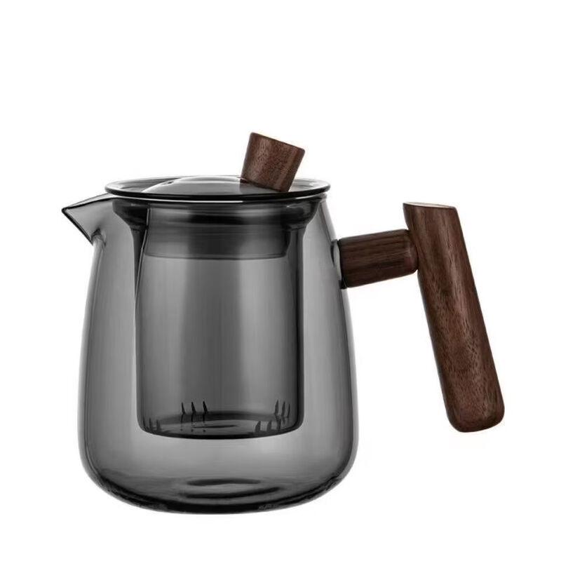 ZISIZ Tea Infuser Glass Teapot with Wooden Handle