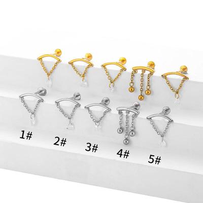 Stainless Steel Lip & Ear Cartilage Stud with Star, Heart, or Teardrop Zircon Pendant