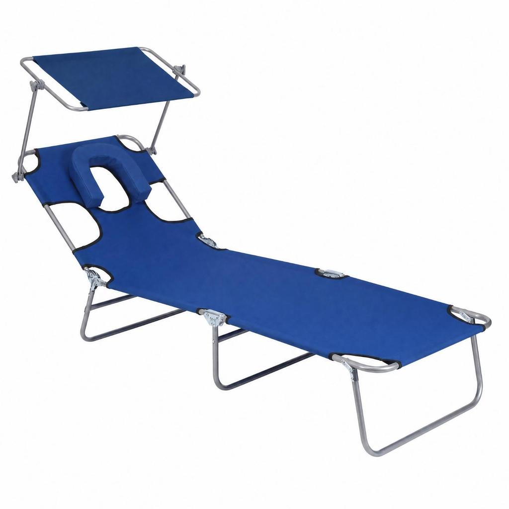 Camp Bed Sturdy Portable Lounge Chair with Sun Cover for Camping, Waterside