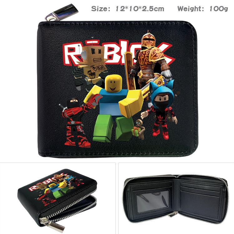Carteira PU com Zíper ROBLOX - Tema de Jogo Virtual Dobrável Porta-Moedas Curto Porta-Cartões Preto 1 unidade