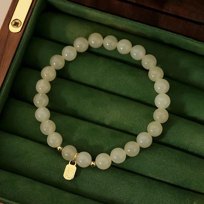 Fu Pai Hetian Jade Bracelet for Women, New Light Luxury Niche Exquisite Pearl Bracelet, Chinese Style Jewelry