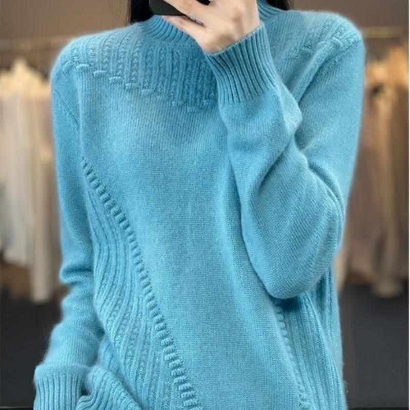 Women's Sweater Semi High Neck Thick Solid Color Sweater Pullover Casual Loose and Slimming Knitted Sweater