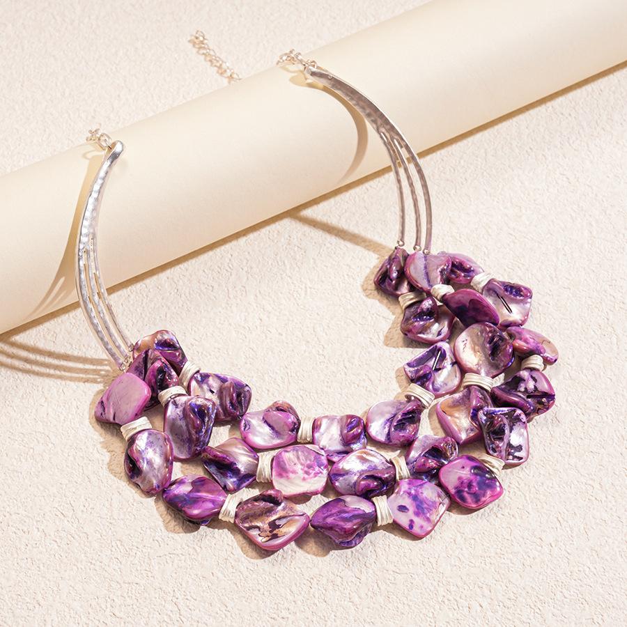 Shell Irregular Geometric Square Three-layer Necklace Personality Exaggeration Fashion Temperament Jewelry