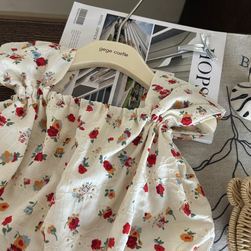 Korean Style Girls' Floral Top & Denim Skort Two-Piece Set - Summer 2025