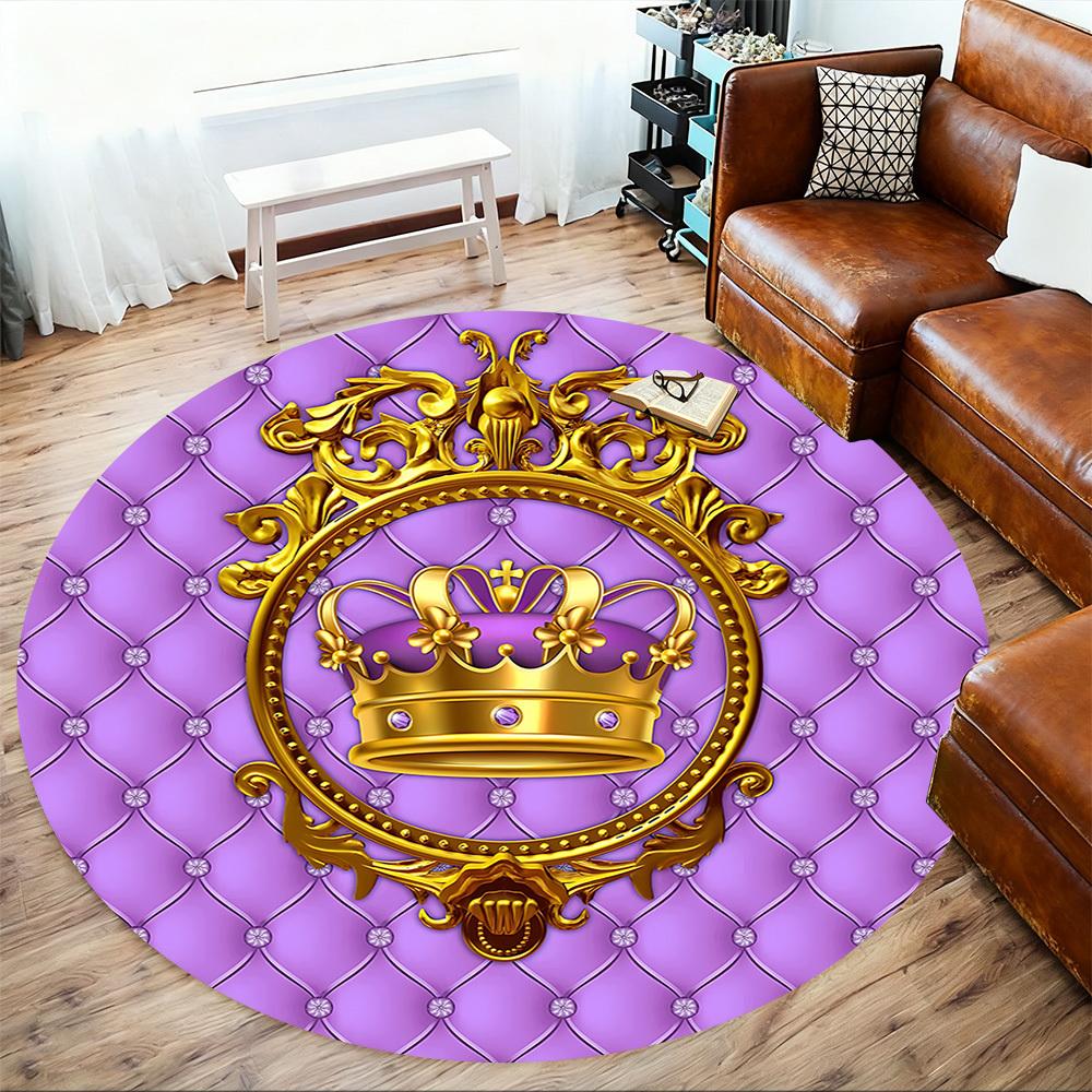1pc Crown Royal Round Chair Mat Area Rug - Non-Slip, Floor Mat for Office, Bedroom, and Indoor Decor C1125604