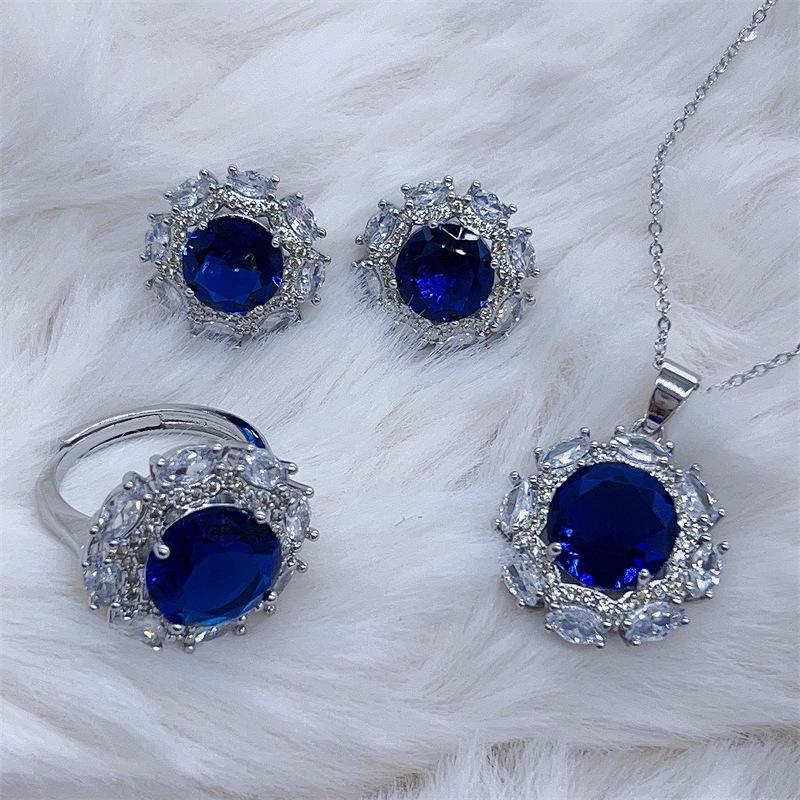 Gemstone Blue Sapphire Jewelry Set: Ring, Earrings, Necklace - Elegant & Versatile Women's Luxury