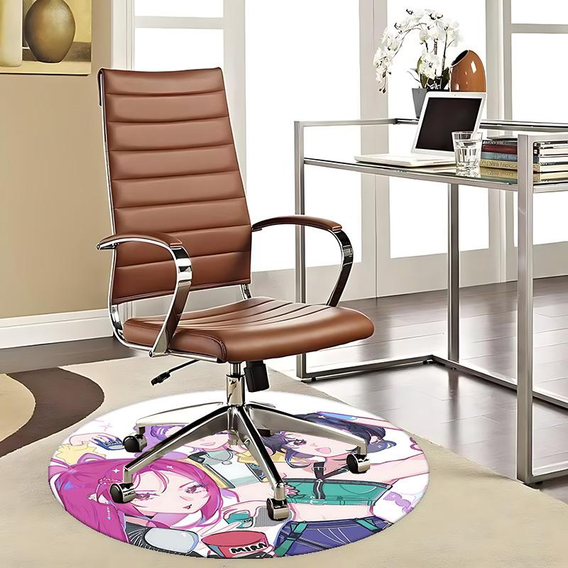 1pc Anime Design Round Carpet with "MIRA" Print - Office Chair Mat, Non-Slip Rug for Home Decor, Seasonal Gift, Suitable for Office, Living Room