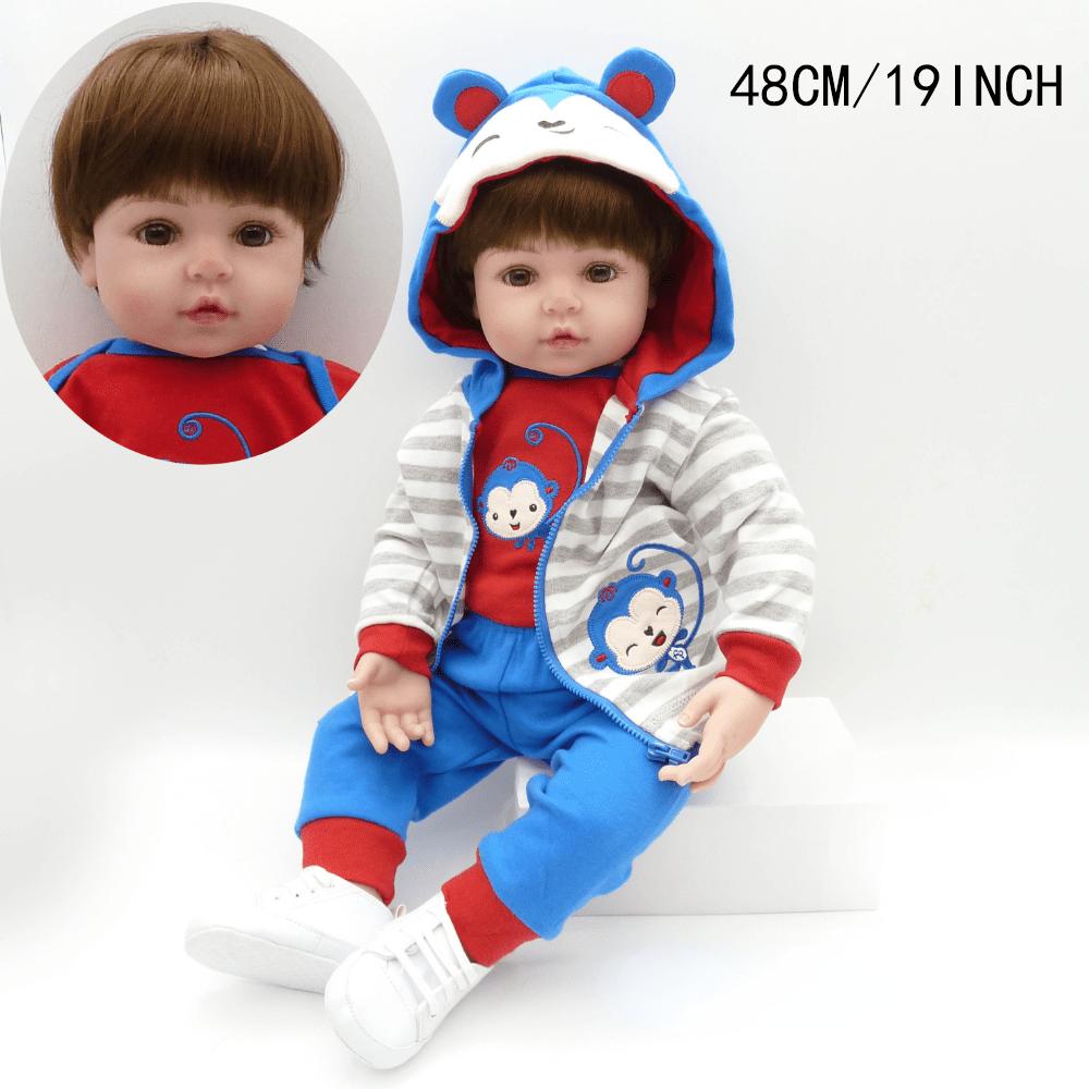 BZDOLL 48cm 19Inch Soft Vinyl Reborn Boy Baby Doll Toy Lifelike Newborn Babies Doll Birthday Gift Bedtime Early Education