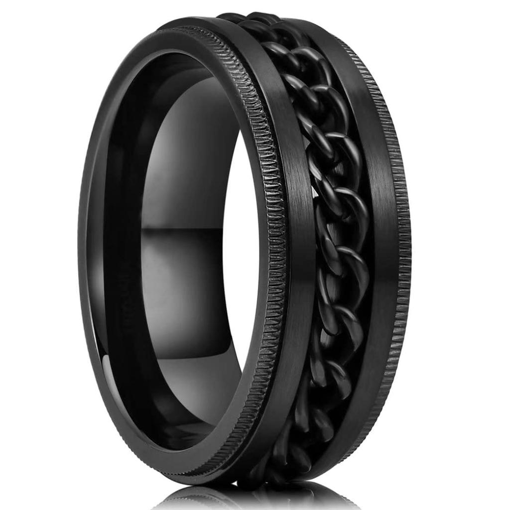 Fashion Punk Style Gear Rotating Anxiety Fidget Ring Titanium Steel Chain Spinner Rings For Men Rock Biker Wedding Party Jewelry