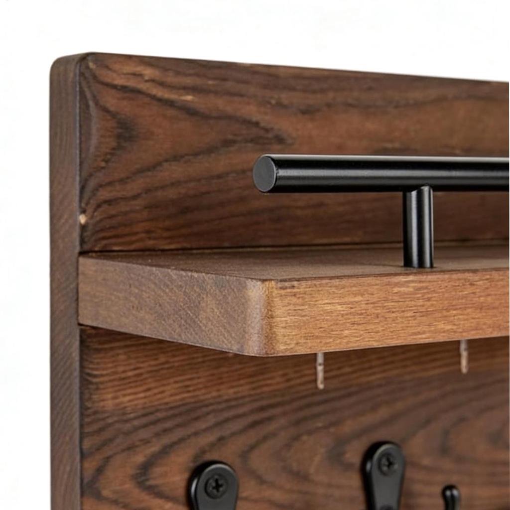 Wall Mounted Key Holder Wooden Retro Decorative Hanger with Floating Shelf Hook for Coat Mail Entryway Home Hat Backpack