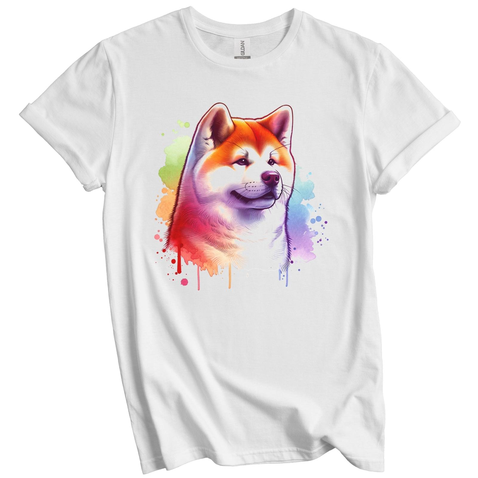 Akita Rainbow Watercolor Portrait Dog Lover T-Shirt - Akita Gift L