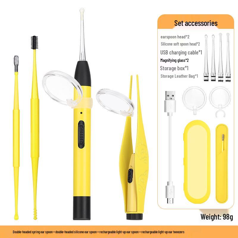 LED Ohrreinigungsset für Kinder: Leuchtendes Ohrstäbchen, Baby-Pinzette mit Licht & Wiederaufladbares Weichspitzen-Werkzeug