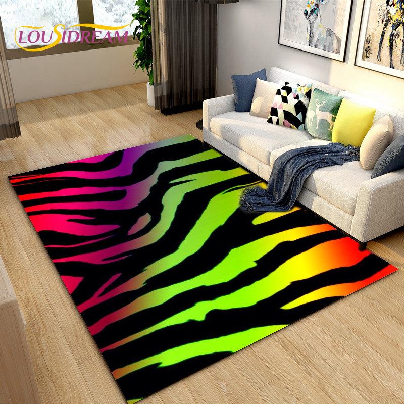 3D Color Series Zebra Pattern Area Rug Large,Carpet Rug for Living Room Bedroom Kitchen Doormat Decoration, Non-slip Floor Mat