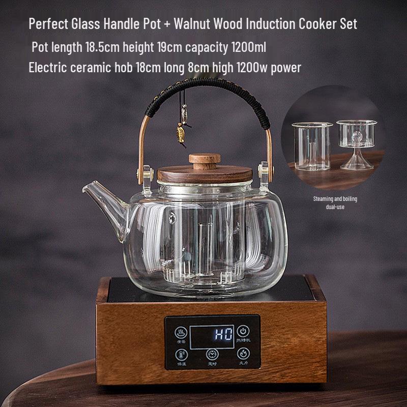 Glass Tea Kettle & Brewing Set for Induction Cooker: White Pot for Boiling, Steaming & Health-Preserving Tea at Home