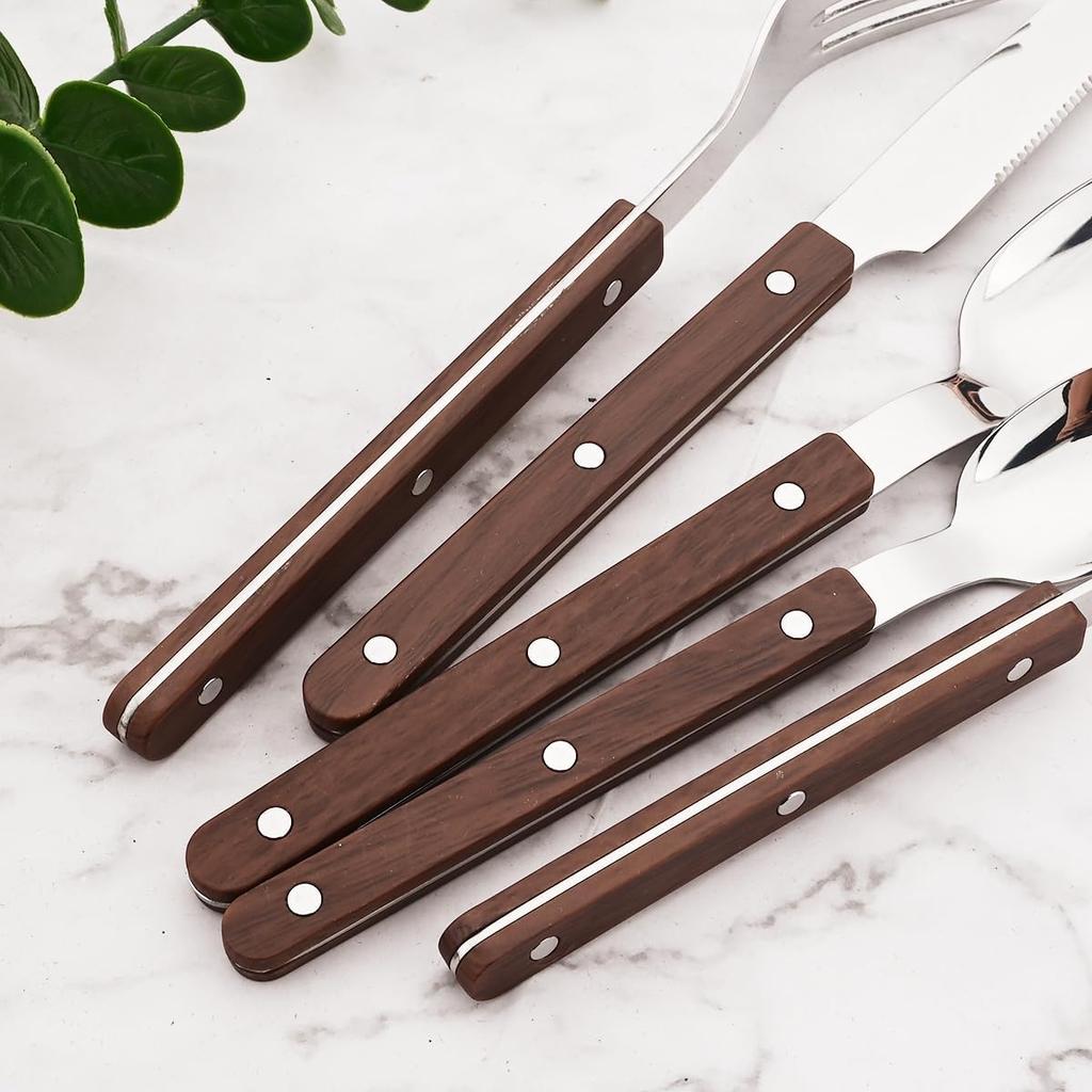 20-Piece Silverware Eating Utensils Set with Retro Handle, Service for 4, Stainless Steel Flatware Knife Fork Spoon Set Mirror Dishwasher Safe