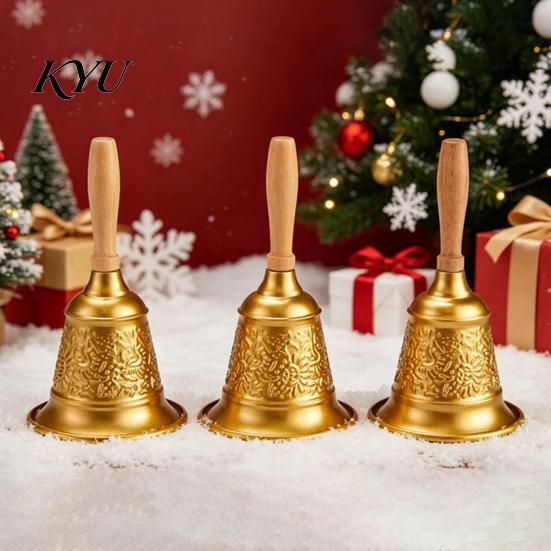 Decorazione Festa di Natale Campanellino Vintage con Manico in Legno, Metallo Chiamata Servizio Decorativo Oro per Ristorante Bar Aula Addestramento Animali, Natale
