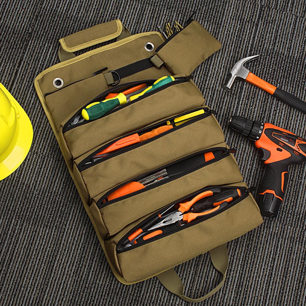 Canvas Tool Bag And Shoulder Strap 33*13*4cm Heavy Duty Tool Roll Bag: Portable, Waterproof Organizer With Adjustable Strap
