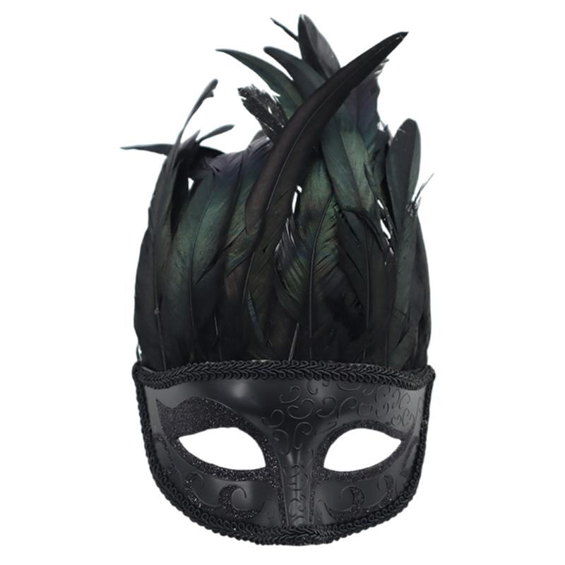 Маскарадная маска с перьями для женщин и мужчин, маскарадная маска для косплея на Хэллоуин, маска на пол-лица, маска на Хэллоуин