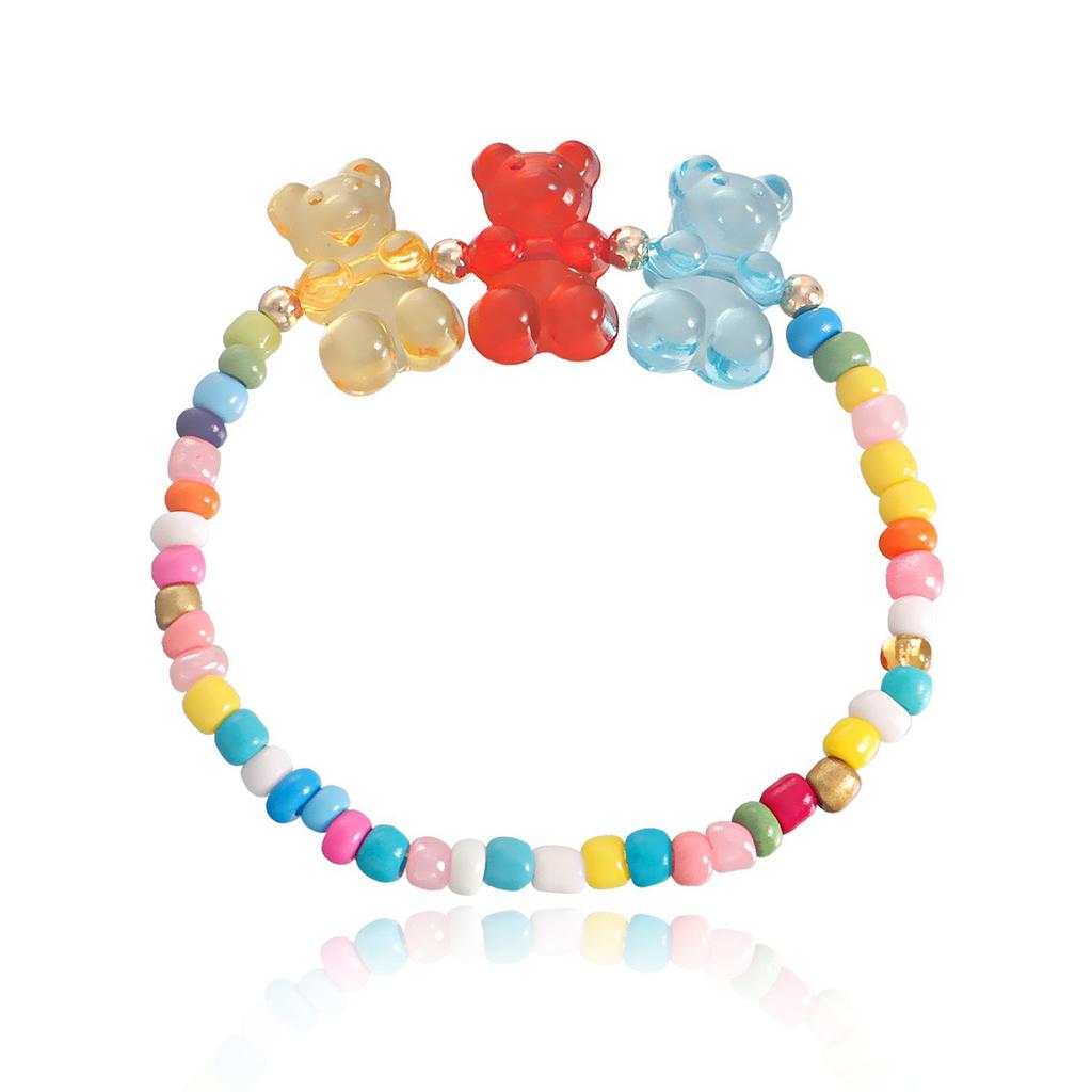 Accessories, Bohemian Mixed Color Rice Beads Colorful Love Bear Necklace Bracelet Set Cartoon Girl