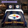 Pittsburgh Steelers Customized Name Text Bedding Set, 1 Duvet Cover & 2 Pillowcases Personalized Bedroom Gift