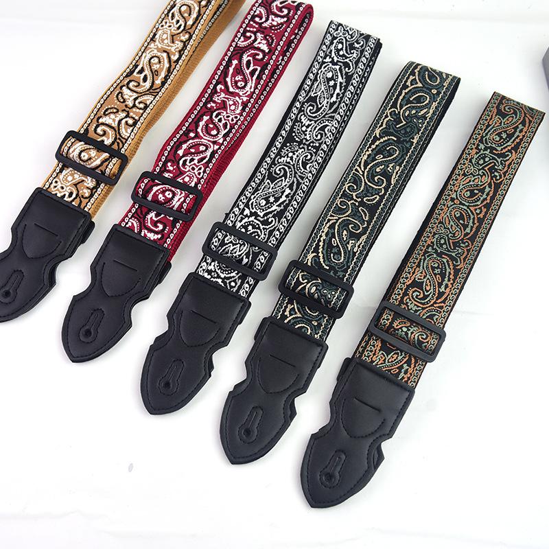 Adjustable Guitar Strap Embroidered Print Ethnic Style Guitar Strap For Folk Electric Guitar Bass Ukulele Guitar Accessories