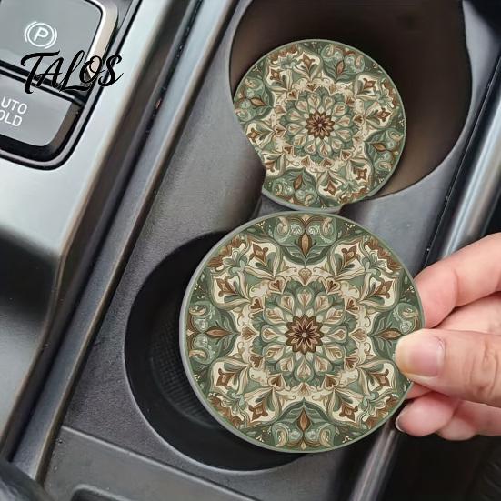 Spill-proof Car Coaster 2PCS Coasters, Easy Clean Round Cup Holder, Wear-Resistant Accessory Decorative for Desktop Home Bar Kitchen Travel