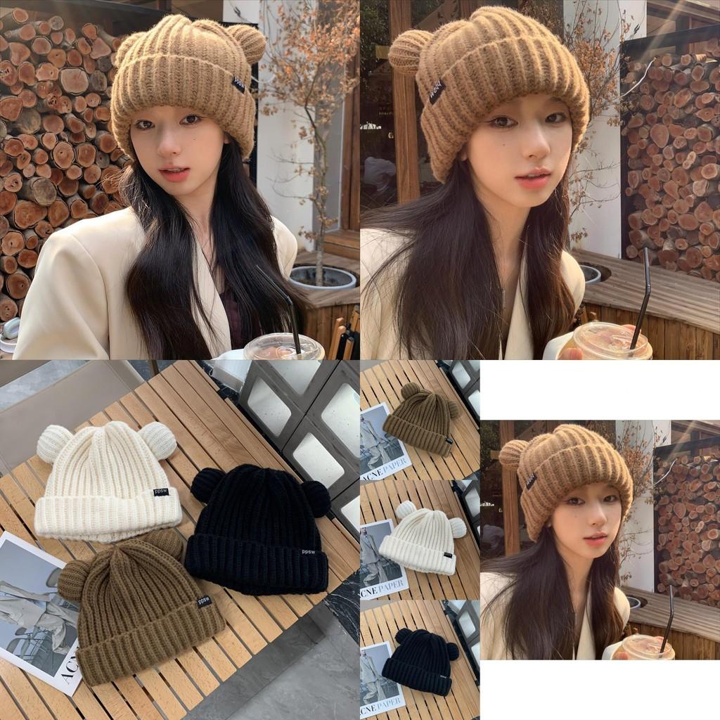 Fashionable Women's Knit Hat Adorable Bear Pattern Warm Cotton Beanie