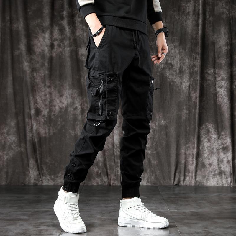 2024 Men's Slim Fit Tapered Leg Multi-Pocket Black Fashion Overalls