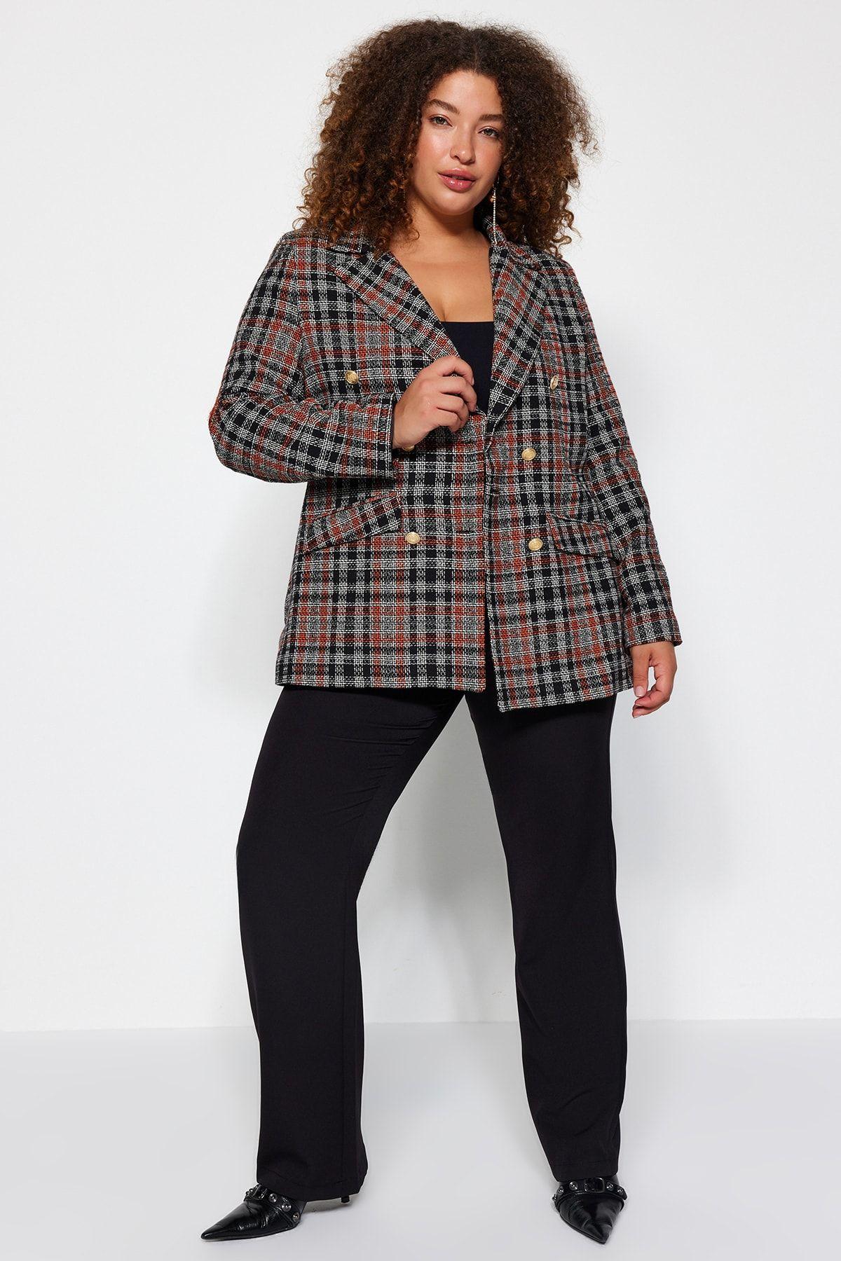

Women s Plus Size Jacket Multicolored Checked Pattern Jacket XL