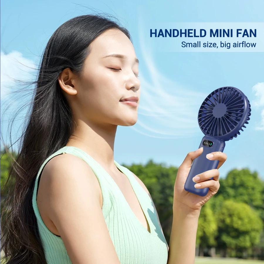 3000mAh  Mini Camping Fan Foldable Portable Neck Hanging Fans 5 Speed USB Rechargeable Fan with Phone Stand and Display Screen