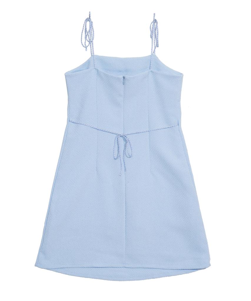 High School Disco Tweed Ribbon Mini Dress_Sky Blue