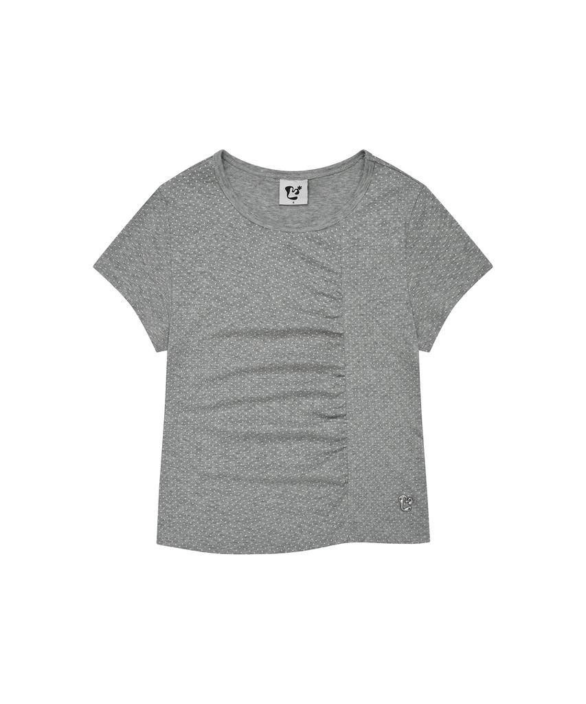 LMR Dot Shirred Short Sleeve T-Shirt Grey