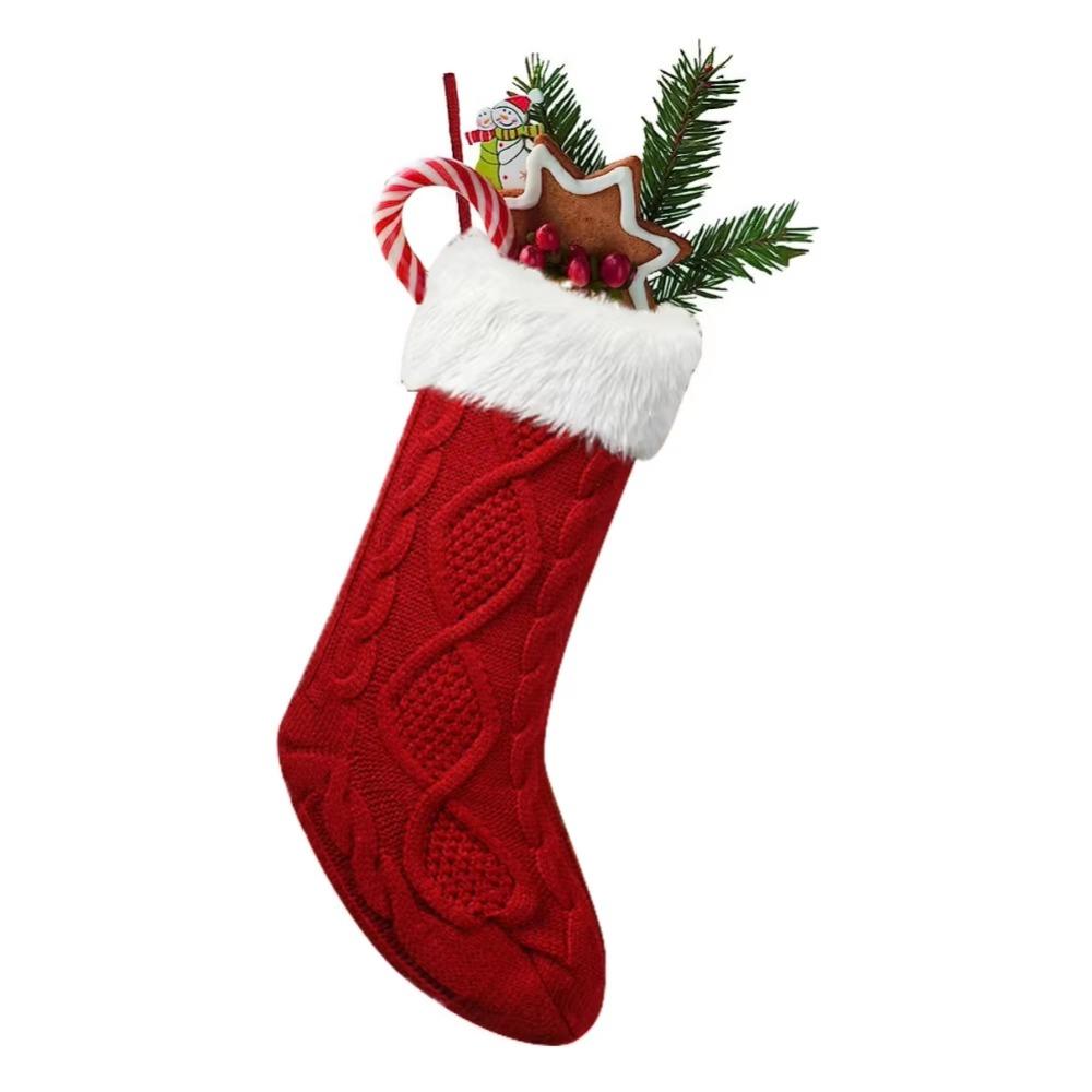 Large Size Knitted Christmas Stocking Solid Color Christmas Tree Ornaments  Family