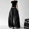 Women's Gray High-Waisted Wide-Leg Workwear Pants - Loose, Slimming, Casual Straight-Leg Parachute Style for Early Spring 2026