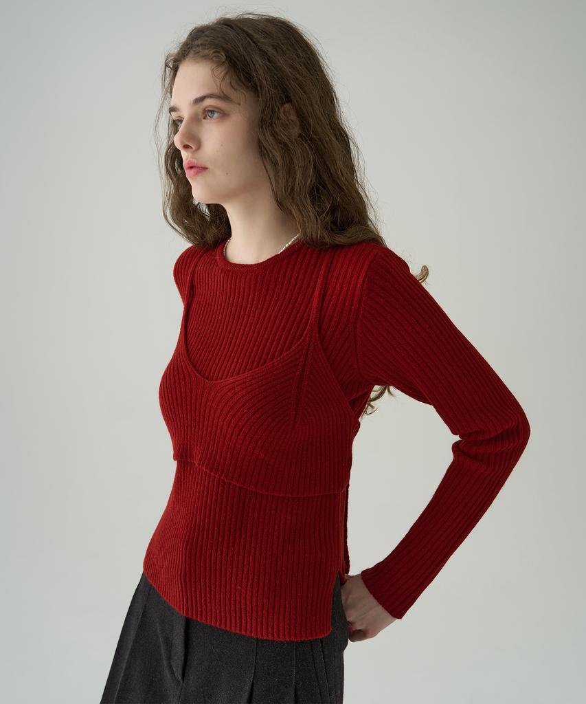 Deuloupisumeon Knotted Layered Bustier Knit [Red]