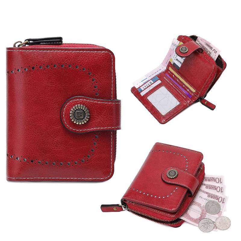 Women Retro Hollow Out Short Wallet Multi-Card Zipper Purse Clutch High Quality Multi Slot Card Wallet And Coin Purse Fashion Buckle Handbag
