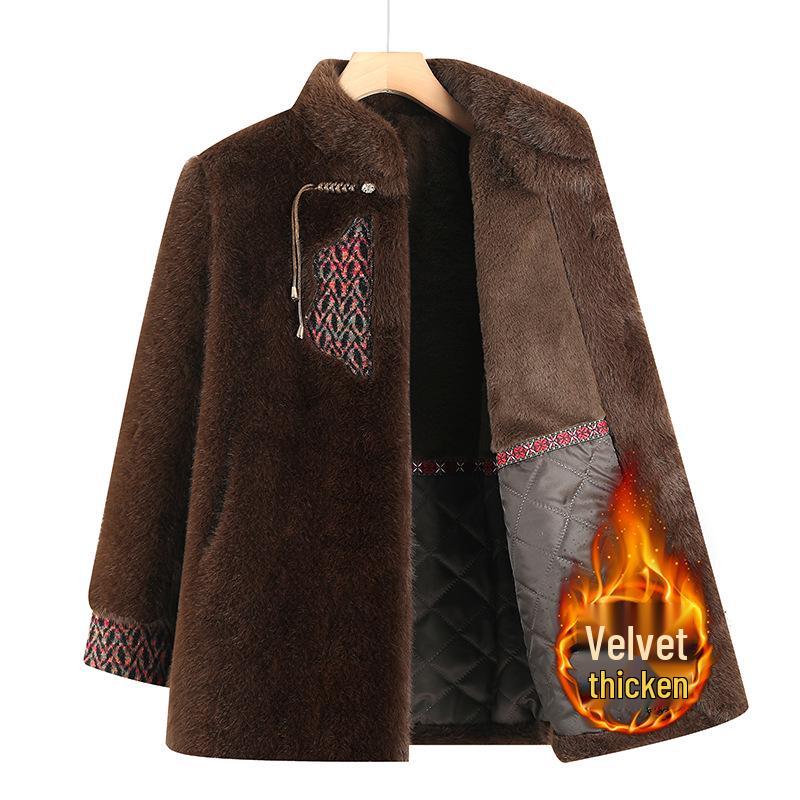 

Grandma s New Woolen Winter Coat: Faux Mink Velvet Jacket for Middle-Aged & Elderly Women 3XL (120-135 jin) хаки