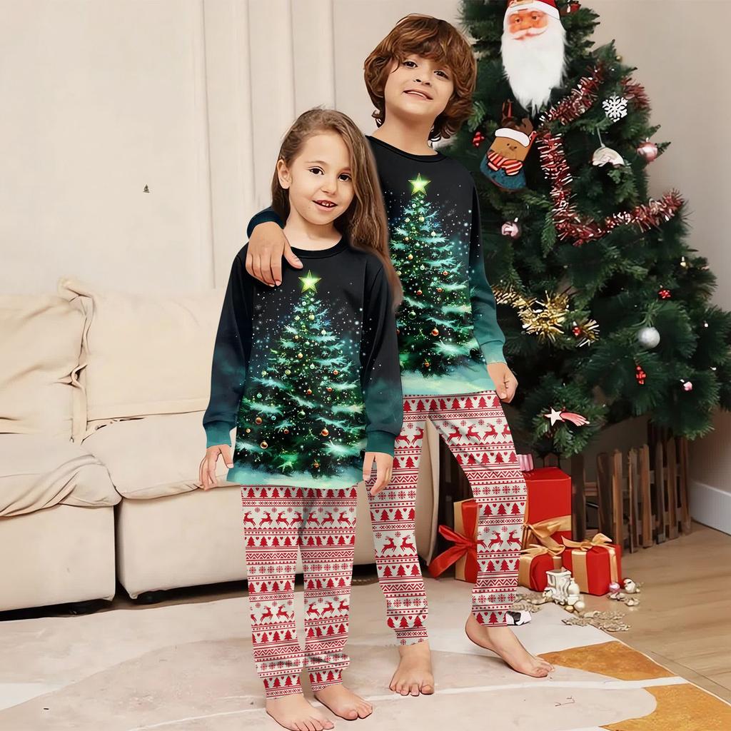 Family Matching Print Sets Pajamas Loungewear Outfits Family Matching Long Sleeve Tops+Pants Set