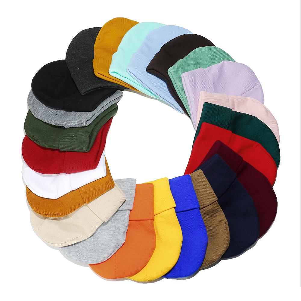 High Quality Solid Color Acrylic Wool Hat Outdoor Warm Cold Hat Monochrome Knitted Hat Pullover Hat for Men and Women